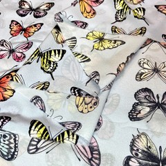 шелковый крепдешин голубой с бабочками