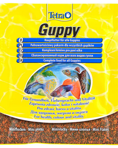 Tetra Guppy Mini Flakes основной корм для живородящих рыб хлопья 12 гр