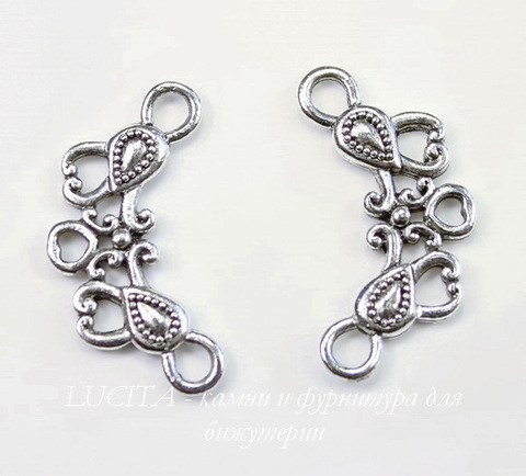 Коннектор Quest Beads "Две капли" 26х14 мм (цвет-античное серебро)