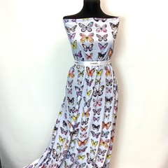 шелковый крепдешин серо-голубой с бабочками