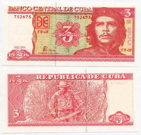 Банкнота Куба 3 песо 2005 год (Че Гевара). UNC