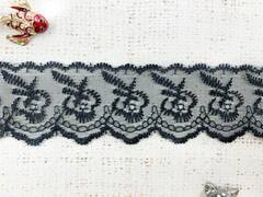 Вышивка на органзе, ш. 4,3 см, чёрный