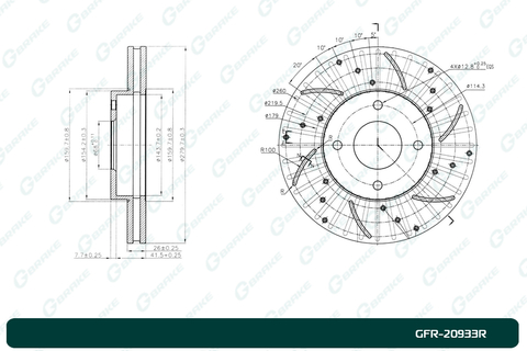 Диск тормозной перфорированный вентилируемый G-brake GFR-20933R правый