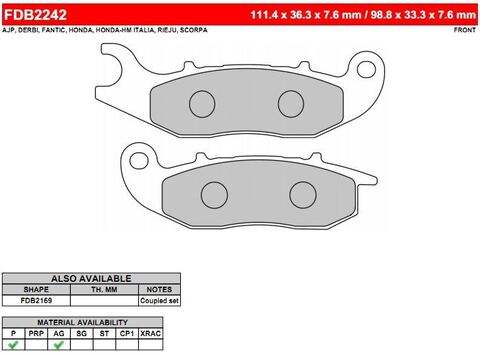 FDB2242EF Тормозные колодки дисковые MOTO, блистер 2 шт