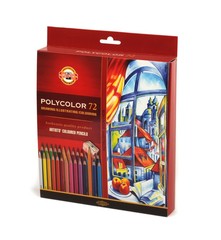 Набор художественных цветных карандашей POLYCOLOR 72 цвета, 2 штуки чернографитных карандаша 1500 и точилка в картонной коробке