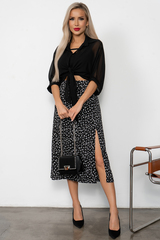 Юбка с разрезом (черный/принт) Юб11-20 Nikol