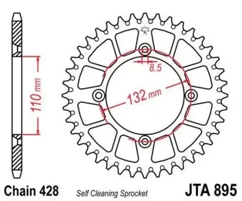 Звезда ведомая алюминиевая JTA895 49RED
