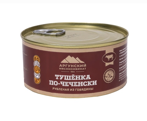 Тушенка по Чеченский рубл.из Говядины Аргунский Мяскомбинат жб 325гр