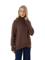 Коричневый шерстяной свитер с цветным люрексом