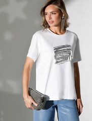 Нарядная футболка с принтом фольгой из премиального хлопка с эластаном  D49.124 (131267)