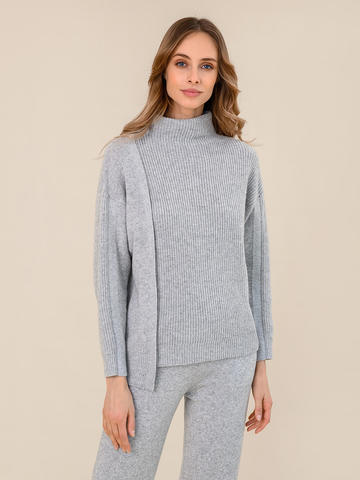Женский свитер светло-серого цвета из шерсти и кашемира - фото 2