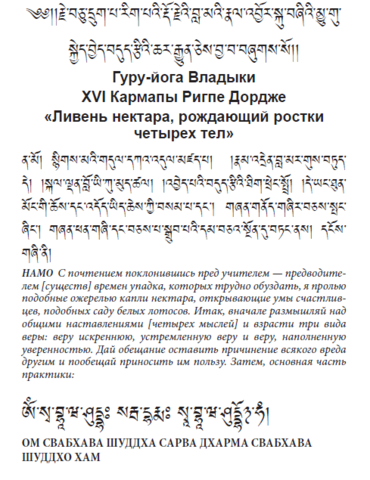 Гуру-йога Владыки XVI Кармапы Ригпе Дордже «Ливень нектара, рождающий ростки  четырех тел»