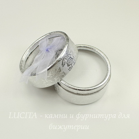Подарочная коробочка круглая с бантиком (цвет - серебряный), 55х35 мм