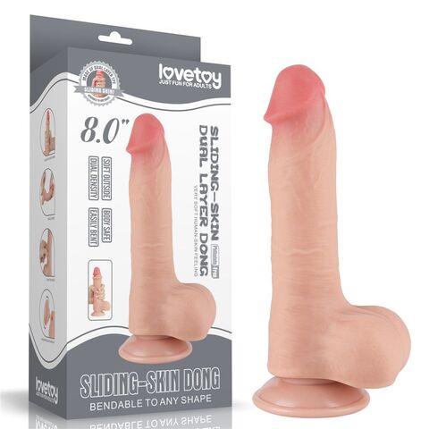 Телесный фаллоимитатор 8 Sliding Skin Dual Layer Dong на присоске - 20 см. - Lovetoy LV317205