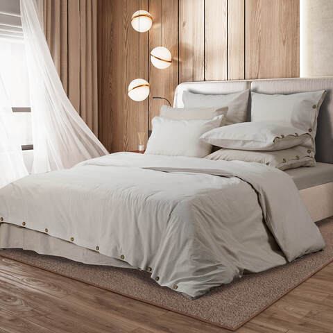 Постельное белье 2 спальное евро Sharmes Rustic бежевая полоса