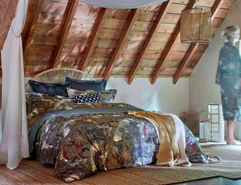 Постельное белье 2 спальное евро Blanc des Vosges Jardins De Babylone Indigo