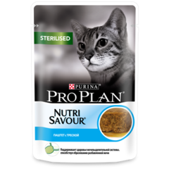 Purina Pro Plan Sterilised Влажный корм для стерилизованных кошек паштет с треской, 85 г