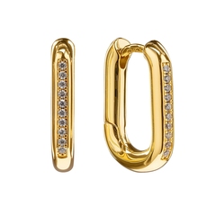 Хупы Овал с фианитами 20мм, gold
