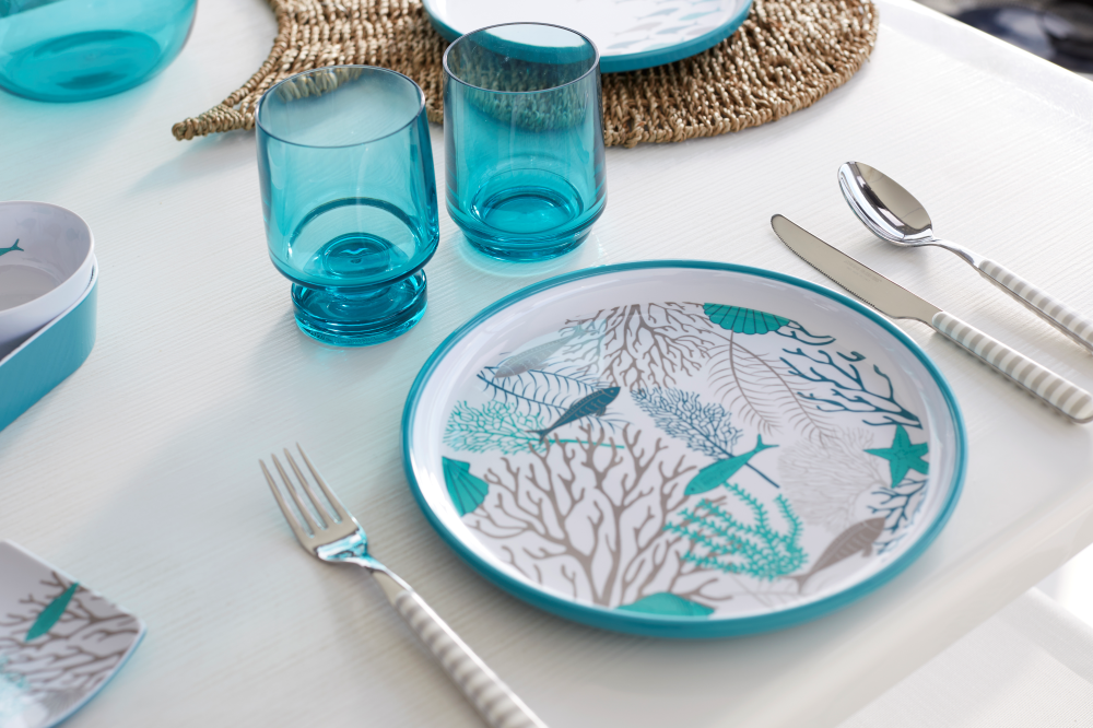 MELAMINE TABLEWARE PACK COASTAL, 6 PEOPLE, 24 PC