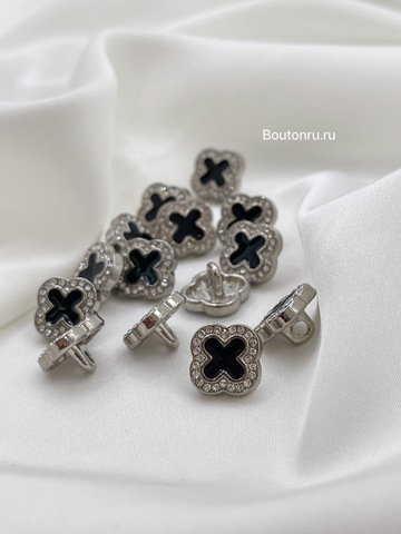 Пуговицы цветок черные серебро со стразами в стиле ван кл