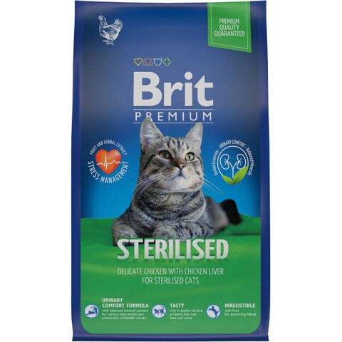 Brit Premium Cat Sterilized Chicken сухой корм для взрослых стерилизованных кошек (курица) 800 г