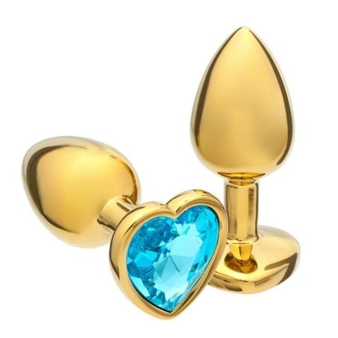 Золотистая анальная пробка с голубым кристаллом в форме сердца - 7 см. - Сима-Ленд Оки-Чпоки 5215680