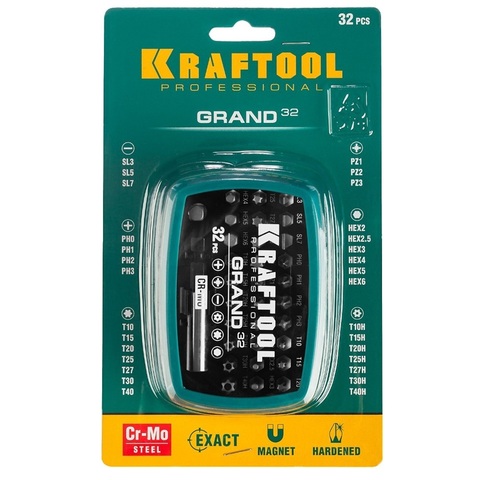 KRAFTOOL Grand-32 с магнитным адаптером 32 шт, Набор бит (26083-H32)