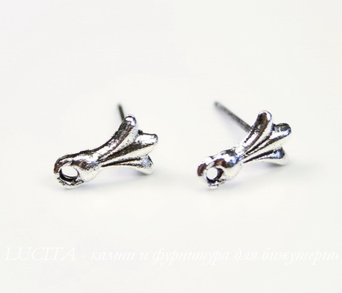 Пуссеты - гвоздики Quest Beads "Три пера" 10х6 мм (цвет-античное серебро)(без заглушек), пара ()