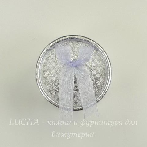 Подарочная коробочка круглая с бантиком (цвет - серебряный), 55х35 мм