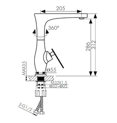 Смеситель KAISER Star 02044 хром и 02044-2 черный матовый для кухни схема