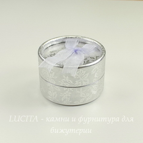Подарочная коробочка круглая с бантиком (цвет - серебряный), 55х35 мм