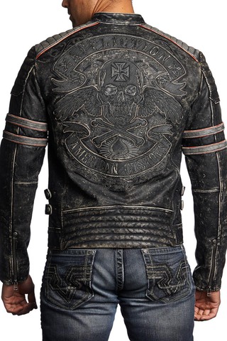 Affliction | Куртка мужская кожаная Black Premium Fast Lane Jacket 110OW209 спина