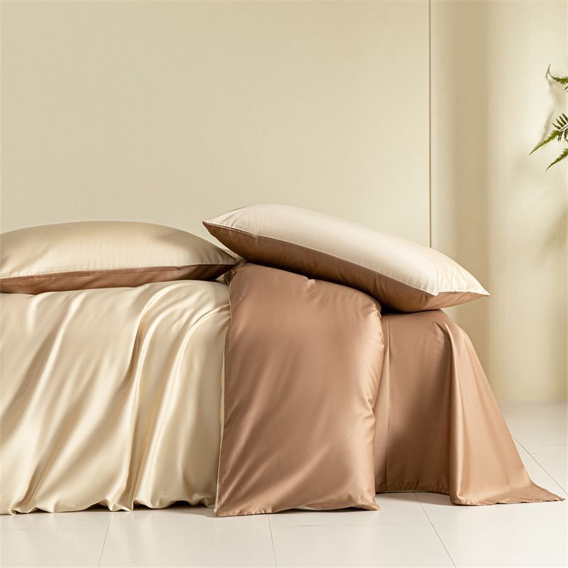 Комплект постельного белья Семейный (2 пододеяльника) Египетский Хлопок Бежевый с коричневым