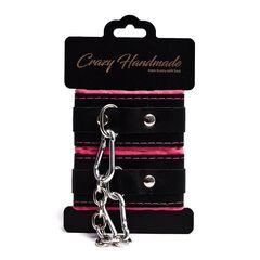 Черно-розовые скругленные наручники с мягкой подкладкой