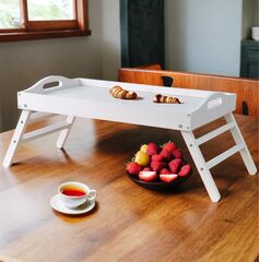 Столик поднос деревянный на ножках складной для завтрака и для кухни белый