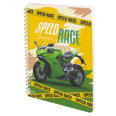 Блокнот 14,5 см * 20,5 см , гребень, Alingar, ламинация, конгрев, эффект 3D, замочек, 60 л., клетка, &quot;Мотогонки&quot;, зеленый