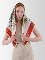 Платок «Русский полевой букет» красный 100% шёлк