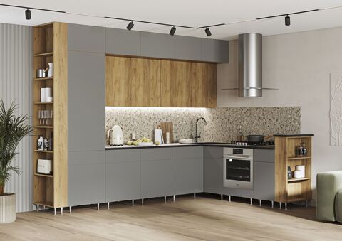 Кухня Техно-5 3,2*2,24м (490) (Дуб Крафт/Браш Текстура Грей, Дуб Крафт (Кастилло темный))