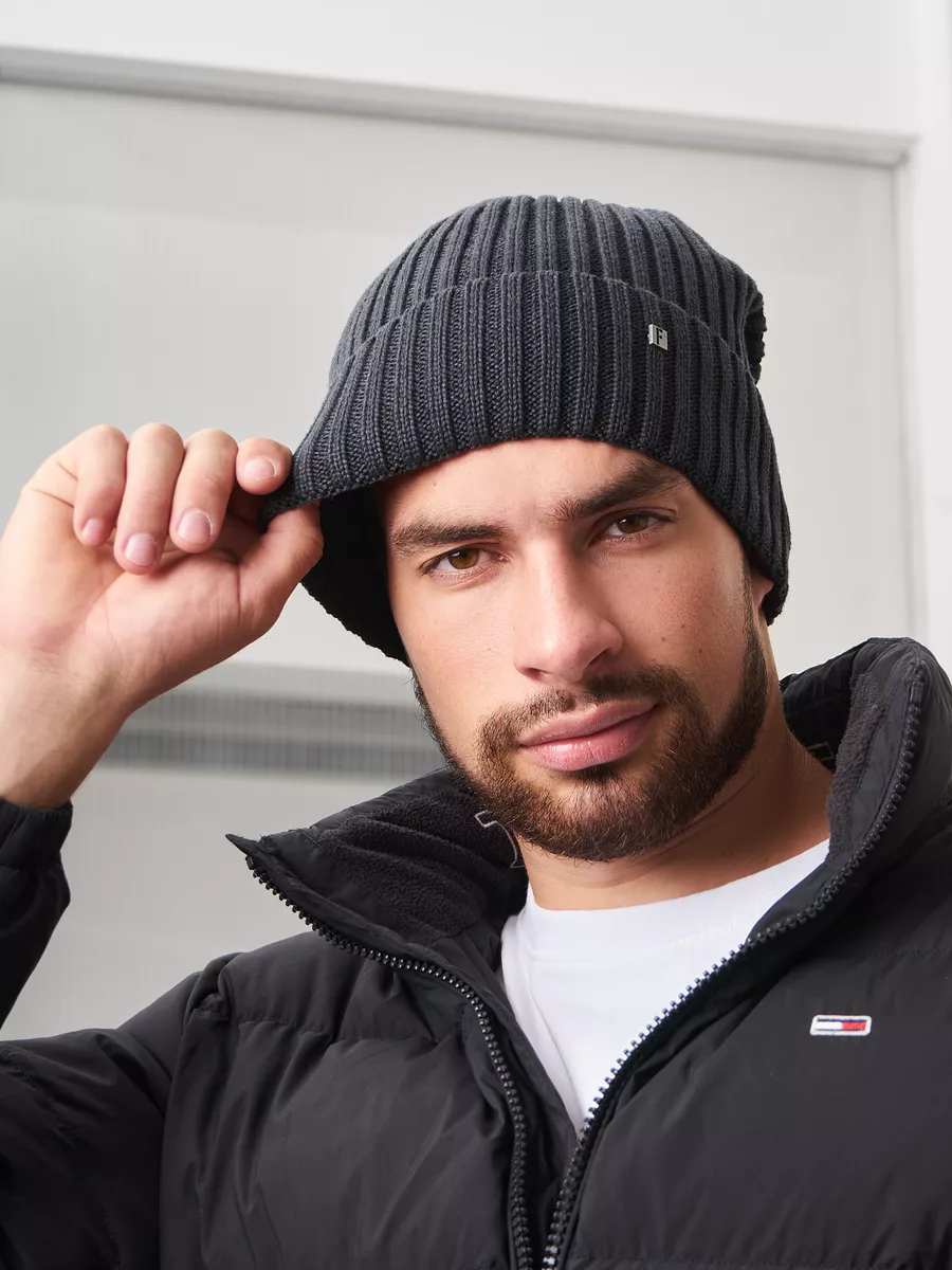 Шапка зимняя на флисе вязаная бини