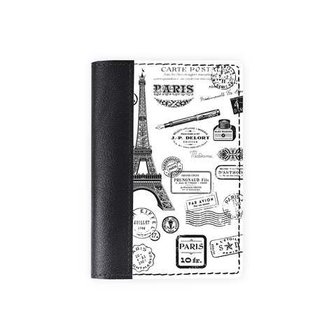 Обложка на паспорт комбинированная "Марки Франция" черная, белая вставка