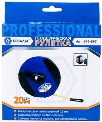 Рулетка геодезическая КОБАЛЬТ 20м x 13мм закрытый корпус (фибергласовая лента) (646-867)