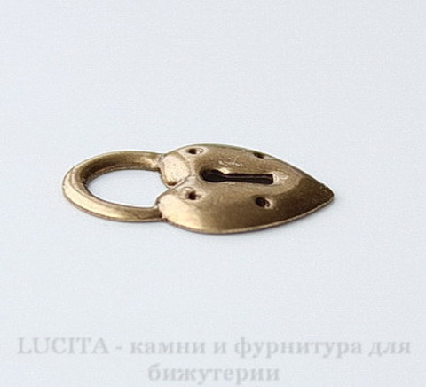 Винтажный декоративный элемент - подвеска "Замочек" 17х11 мм (оксид латуни) ()