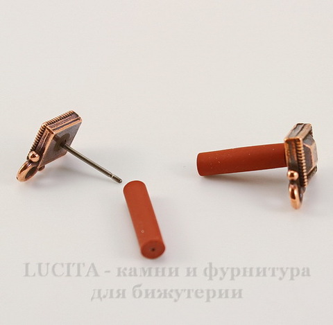 Пуссеты - гвоздики TierraCast "Ромб" 12х9,5 мм (цвет-античная медь)(без заглушек), пара