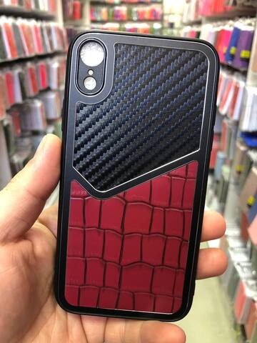 Силиконовый чехол с карбоном и эко-кожей Durable case LP series для iPhone XR (Красный)