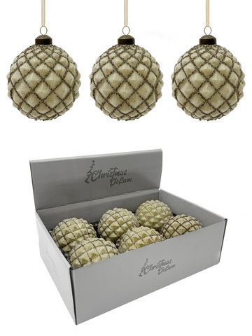 Набор шаров 10см 6шт ChristmasDeLuxe шампань с блеском