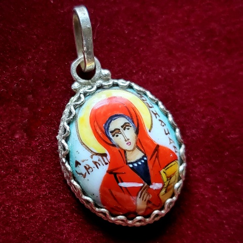 Икона с финифтью святая Зинаида кулон ручная роспись