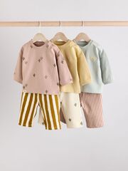 Лонгслив и легинсы в комплекте для малышей Next E48-116, 3 шт., Бежевый, Светло-желтый, Розовый