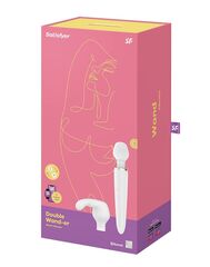 Белый вибромассажер Satisfyer Double Wand-er со сменными насадками - 