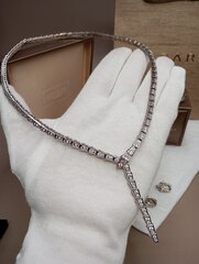 88721- Колье ЗМЕЯ тонкое из стали с цирконами с длинным хвостиком, качество lux