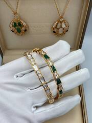 83060 - Браслет ЗМЕЯ -SERPENTI в позолоте, качество VGOLD с вставками малахит